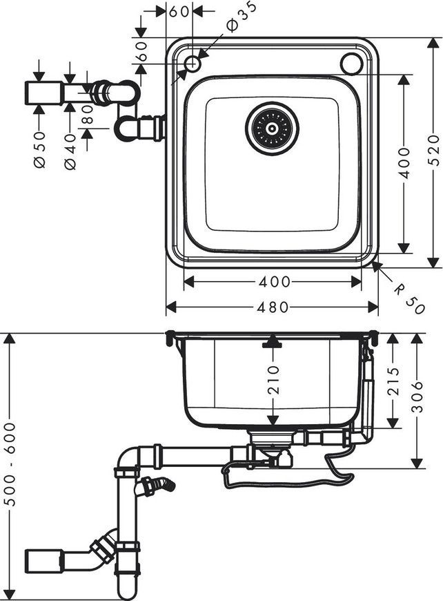 Мийка для кухні Hansgrohe S41 43335800, нержавіюча сталь 800004255 фото | La Dushe | Салон меблів і сантехнікаи Ля Душе | Портал для професіоналів | Дизайн інтер'єрів | Персональний сервіс| Професійна консульація | Дизайн проект | Імпорт з Єверопи