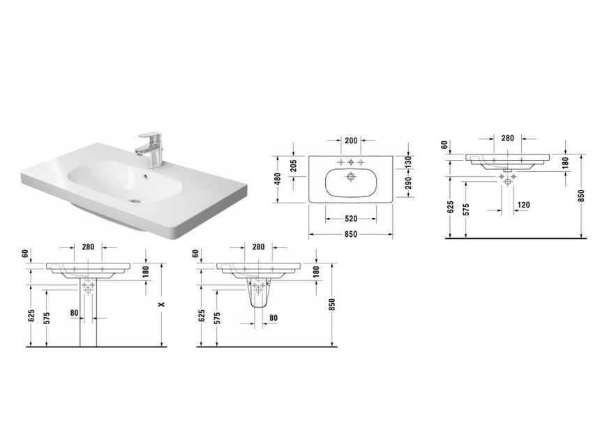 Умивальник накладний Duravit D-Code 03428500002, 85 см 800005970 фото | La Dushe | Салон меблів і сантехнікаи Ля Душе | Портал для професіоналів | Дизайн інтер'єрів | Персональний сервіс| Професійна консульація | Дизайн проект | Імпорт з Єверопи