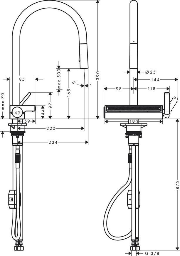 Змішувач для кухонної мийки з висувним душем Hansgrohe Aquno Select M81 73837800, нержавіюча сталь 800003963 фото | La Dushe | Салон меблів і сантехнікаи Ля Душе | Портал для професіоналів | Дизайн інтер'єрів | Персональний сервіс| Професійна консульація | Дизайн проект | Імпорт з Єверопи
