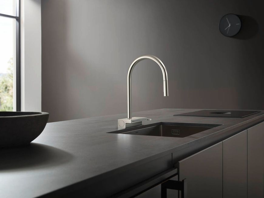 Змішувач для кухонної мийки з висувним душем Hansgrohe Aquno Select M81 73837800, нержавіюча сталь 800003963 фото | La Dushe | Салон меблів і сантехнікаи Ля Душе | Портал для професіоналів | Дизайн інтер'єрів | Персональний сервіс| Професійна консульація | Дизайн проект | Імпорт з Єверопи