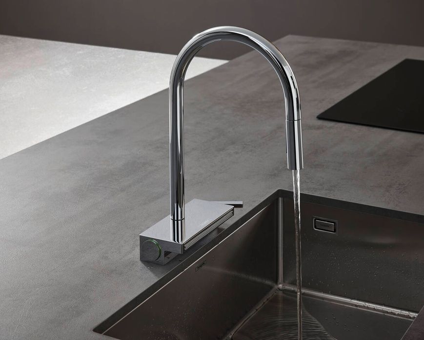 Змішувач для кухонної мийки з висувним душем Hansgrohe Aquno Select M81 73837800, нержавіюча сталь 800003963 фото | La Dushe | Салон меблів і сантехнікаи Ля Душе | Портал для професіоналів | Дизайн інтер'єрів | Персональний сервіс| Професійна консульація | Дизайн проект | Імпорт з Єверопи