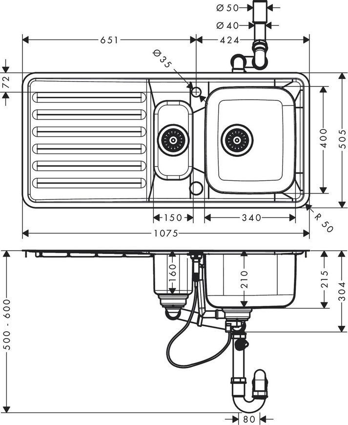Мийка для кухні Hansgrohe S41 43339800, нержавіюча сталь 800004258 фото | La Dushe | Салон меблів і сантехнікаи Ля Душе | Портал для професіоналів | Дизайн інтер'єрів | Персональний сервіс| Професійна консульація | Дизайн проект | Імпорт з Єверопи