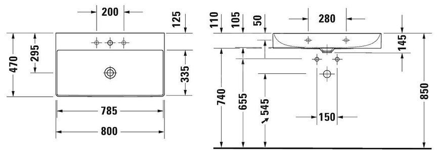 Умивальник підвісний Duravit Durasquare 2353800041, 80х47 800006024 фото | La Dushe | Салон меблів і сантехнікаи Ля Душе | Портал для професіоналів | Дизайн інтер'єрів | Персональний сервіс| Професійна консульація | Дизайн проект | Імпорт з Єверопи