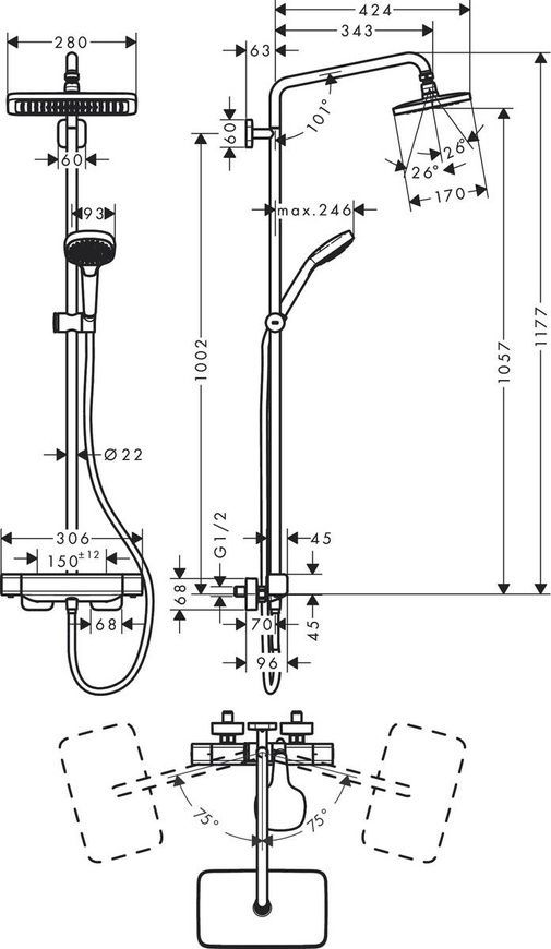 Душевая система с термостатом Hansgrohe Croma E 27660000 800003715 фото | La Dushe | Салон мебели и сантехники Ля Душе | Портал для профессионалов | Дизайн интерьеров | Персональный сервис | Профессиональная консульция |  Дизайн проект | Импорт из Еверопы