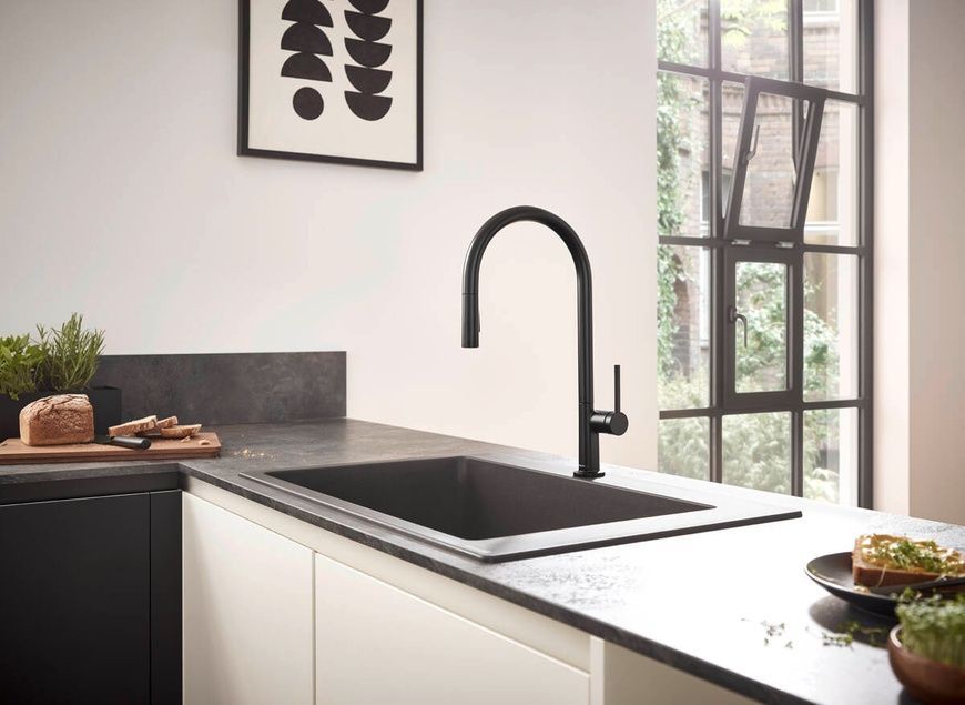 Змішувач для кухонної мийки з висувним душем Hansgrohe Talis M54 72801670, чорний матовий 74601 фото | La Dushe | Салон меблів і сантехнікаи Ля Душе | Портал для професіоналів | Дизайн інтер'єрів | Персональний сервіс| Професійна консульація | Дизайн проект | Імпорт з Єверопи
