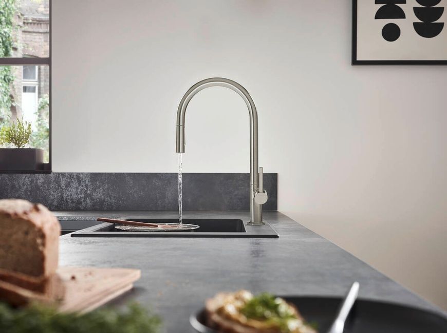 Змішувач для кухні з висувним виливом Hansgrohe Talis M54 TALIS E 72801000, хром 76065 фото | La Dushe | Салон меблів і сантехнікаи Ля Душе | Портал для професіоналів | Дизайн інтер'єрів | Персональний сервіс| Професійна консульація | Дизайн проект | Імпорт з Єверопи
