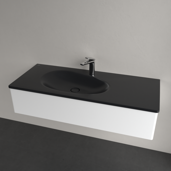 Умывальник накладной Villeroy & Boch Antao 4A77LBR7, 120x50см, со скрытым переливом, с отверстием под смеситель, Ceramic Plus, черный матовый 800005575 фото | La Dushe | Салон мебели и сантехники Ля Душе | Портал для профессионалов | Дизайн интерьеров | Персональный сервис | Профессиональная консульция |  Дизайн проект | Импорт из Еверопы