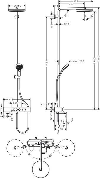Душова система з термостатом Hansgrohe Pulsify 24230000 81449 фото | La Dushe | Салон меблів і сантехнікаи Ля Душе | Портал для професіоналів | Дизайн інтер'єрів | Персональний сервіс| Професійна консульація | Дизайн проект | Імпорт з Єверопи