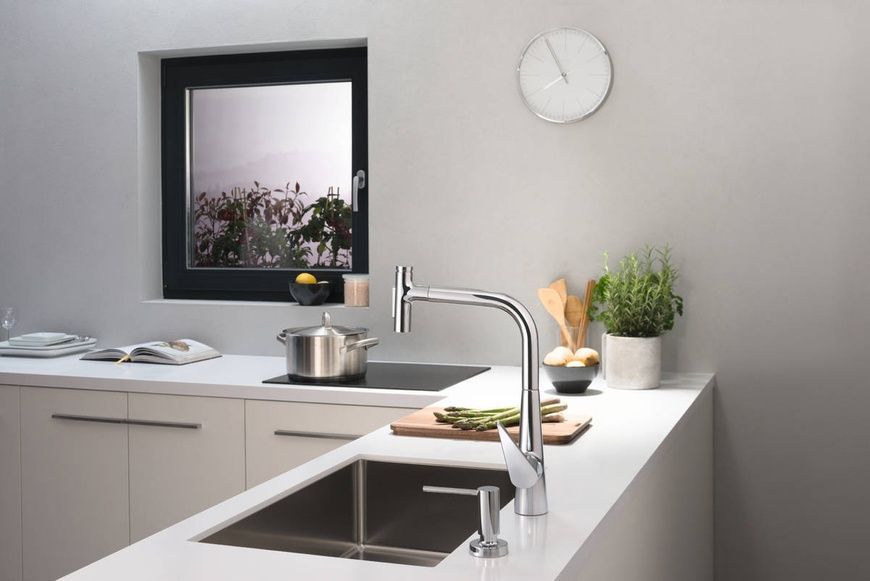 Змішувач для кухонної мийки з висувним душем Hansgrohe Talis Select M51 73867800, нержавіюча сталь 71424 фото | La Dushe | Салон меблів і сантехнікаи Ля Душе | Портал для професіоналів | Дизайн інтер'єрів | Персональний сервіс| Професійна консульація | Дизайн проект | Імпорт з Єверопи