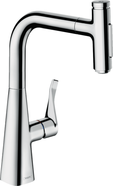 Змішувач для кухонної мийки з висувним душем Hansgrohe Metris Select M71 73817000 70880 фото | La Dushe | Салон меблів і сантехнікаи Ля Душе | Портал для професіоналів | Дизайн інтер'єрів | Персональний сервіс| Професійна консульація | Дизайн проект | Імпорт з Єверопи