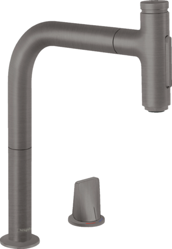 Змішувач для кухонної мийки з висувним душем Hansgrohe Metris 73818340, чорний матовий хром 70861 фото | La Dushe | Салон меблів і сантехнікаи Ля Душе | Портал для професіоналів | Дизайн інтер'єрів | Персональний сервіс| Професійна консульація | Дизайн проект | Імпорт з Єверопи
