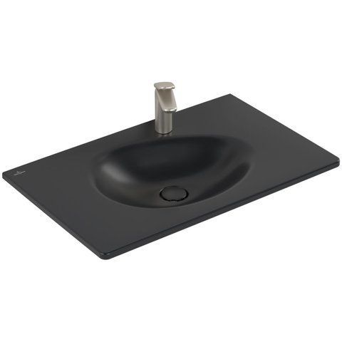 Умивальник накладний Villeroy & Boch Antao 4A7584R7, 80x50см, з прихованим переливом, з отвором під змішувач, Ceramic Plus, чорний матовий 800005583 фото | La Dushe | Салон меблів і сантехнікаи Ля Душе | Портал для професіоналів | Дизайн інтер'єрів | Персональний сервіс| Професійна консульація | Дизайн проект | Імпорт з Єверопи