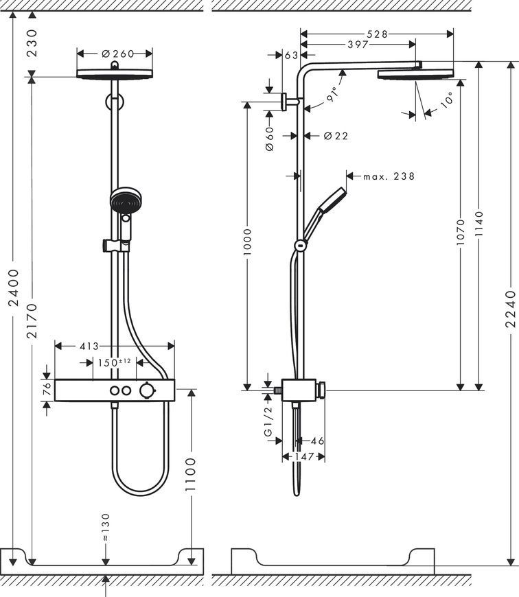 Душевая система с термостатом Hansgrohe Pulsify S 24221670, черный матовый 800003729 фото | La Dushe | Салон мебели и сантехники Ля Душе | Портал для профессионалов | Дизайн интерьеров | Персональный сервис | Профессиональная консульция |  Дизайн проект | Импорт из Еверопы
