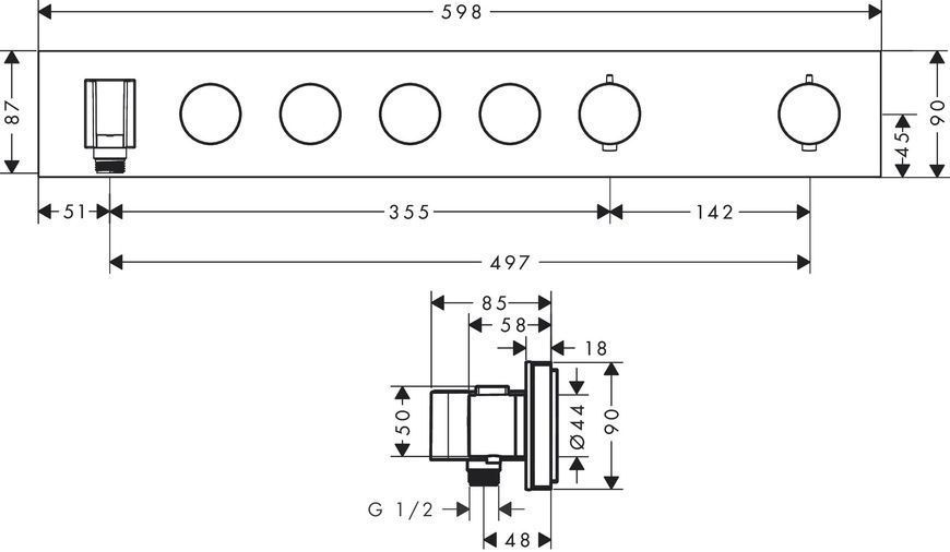 Модуль термостата Axor Shower Solutions 18357000, Select 600/90, для 4 потребителей, скрытого монтажа 59471 фото | La Dushe | Салон мебели и сантехники Ля Душе | Портал для профессионалов | Дизайн интерьеров | Персональный сервис | Профессиональная консульция |  Дизайн проект | Импорт из Еверопы