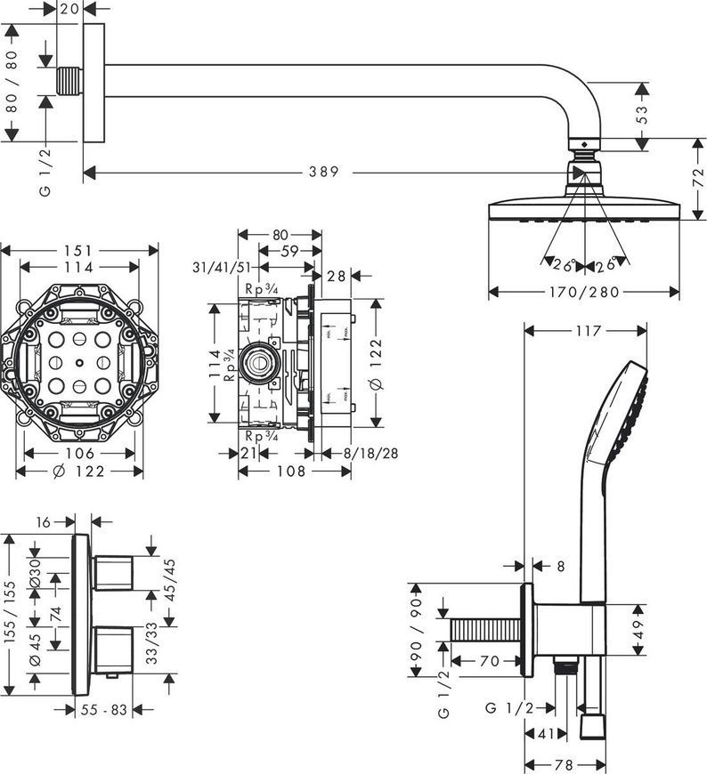 Душевая система с термостатом Hansgrohe Croma E 27953000 800003730 фото | La Dushe | Салон мебели и сантехники Ля Душе | Портал для профессионалов | Дизайн интерьеров | Персональный сервис | Профессиональная консульция |  Дизайн проект | Импорт из Еверопы