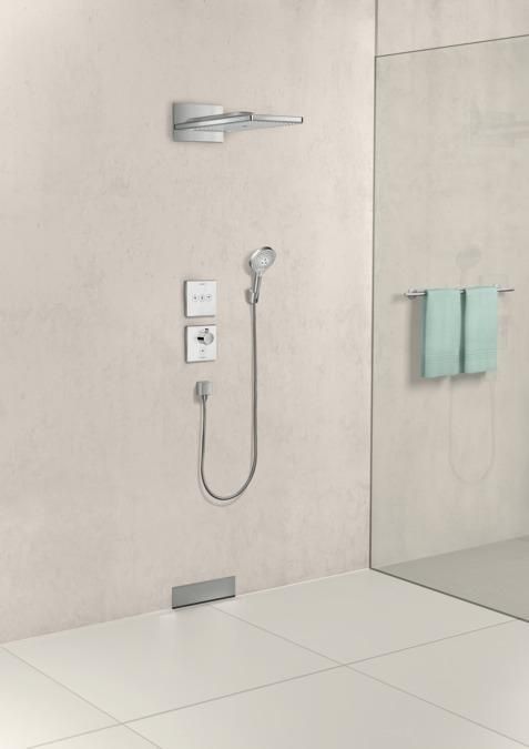 Термостат для душу з окремим виводом для ручного душу скляний Hansgrohe Showerselect 15735400, білий 48160 фото | La Dushe | Салон меблів і сантехнікаи Ля Душе | Портал для професіоналів | Дизайн інтер'єрів | Персональний сервіс| Професійна консульація | Дизайн проект | Імпорт з Єверопи