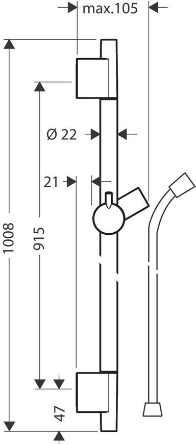 Штанга для душу зі шлангом для душу Hansgrohe Unica 28631670, чорний матовий 71266 фото | La Dushe | Салон меблів і сантехнікаи Ля Душе | Портал для професіоналів | Дизайн інтер'єрів | Персональний сервіс| Професійна консульація | Дизайн проект | Імпорт з Єверопи