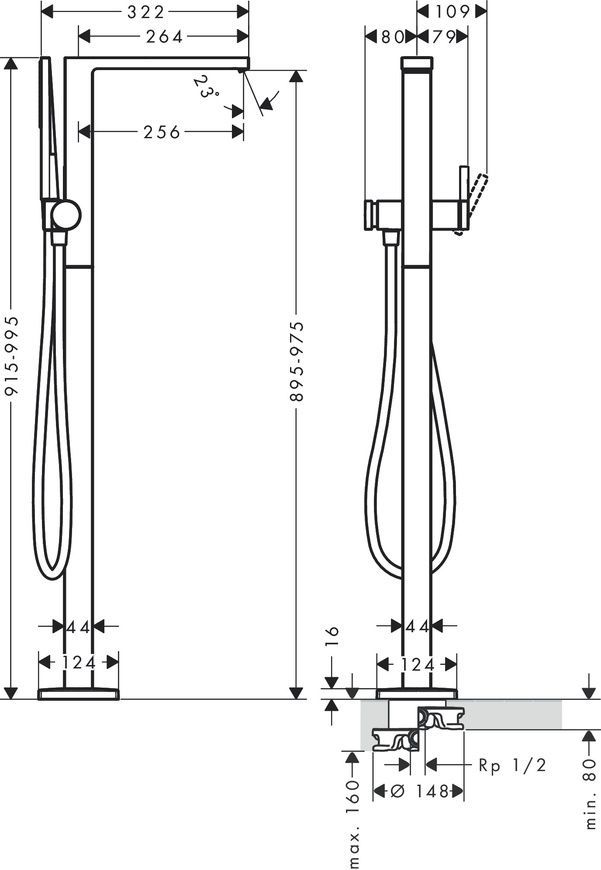 Змішувач для ванни підлоговий Hansgrohe Tecturis E 73445670, чорний матовий 96363 фото | La Dushe | Салон меблів і сантехнікаи Ля Душе | Портал для професіоналів | Дизайн інтер'єрів | Персональний сервіс| Професійна консульація | Дизайн проект | Імпорт з Єверопи