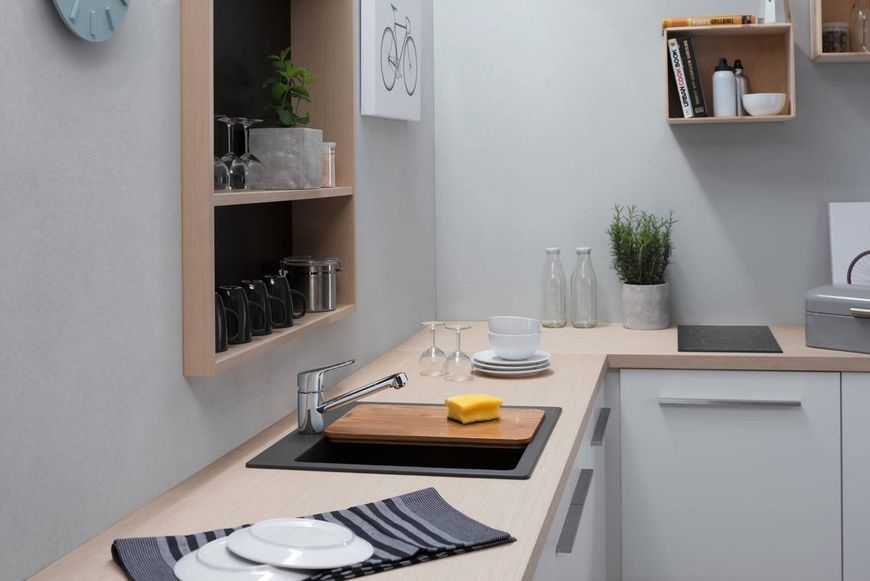Кухонна мийка кам'яна Hansgrohe 43312380, сірий 79296 фото | La Dushe | Салон меблів і сантехнікаи Ля Душе | Портал для професіоналів | Дизайн інтер'єрів | Персональний сервіс| Професійна консульація | Дизайн проект | Імпорт з Єверопи