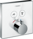 Термостат для двох споживачів скляний Hansgrohe Showerselect 15738400, хром з білим 47955 фото 1 | La Dushe | Салон меблів і сантехнікаи Ля Душе | Портал для професіоналів | Дизайн інтер'єрів | Персональний сервіс| Професійна консульація | Дизайн проект | Імпорт з Єверопи