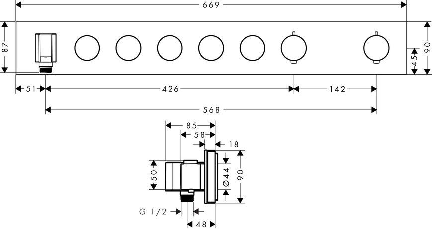 Модуль термостата Axor Shower Solutions 18358000, Select 670/90, для 5 споживачів, прихованого монтажу 61531 фото | La Dushe | Салон меблів і сантехнікаи Ля Душе | Портал для професіоналів | Дизайн інтер'єрів | Персональний сервіс| Професійна консульація | Дизайн проект | Імпорт з Єверопи