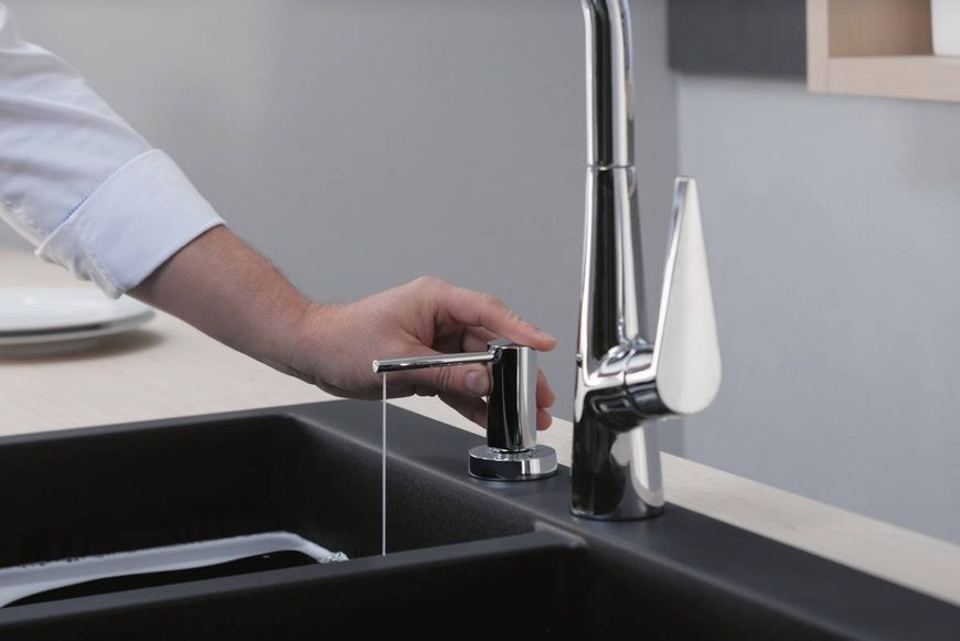 Кухонна мийка кам'яна Hansgrohe 43316170, чорний 84299 фото | La Dushe | Салон меблів і сантехнікаи Ля Душе | Портал для професіоналів | Дизайн інтер'єрів | Персональний сервіс| Професійна консульація | Дизайн проект | Імпорт з Єверопи