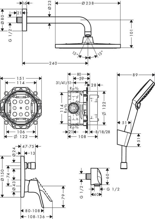 Душова система прихованого монтажу Hansgrohe Crometta S 27958000 88938 фото | La Dushe | Салон меблів і сантехнікаи Ля Душе | Портал для професіоналів | Дизайн інтер'єрів | Персональний сервіс| Професійна консульація | Дизайн проект | Імпорт з Єверопи