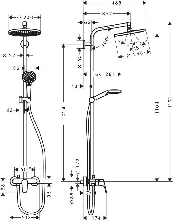 Душевая система со смесителем Hansgrohe Crometta S 27269000, хром 58587 фото | La Dushe | Салон мебели и сантехники Ля Душе | Портал для профессионалов | Дизайн интерьеров | Персональный сервис | Профессиональная консульция |  Дизайн проект | Импорт из Еверопы