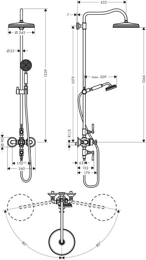 Showerpipe с термостатом и верхним душем 240 1jet Axor Montreux 16572000 55122 фото | La Dushe | Салон мебели и сантехники Ля Душе | Портал для профессионалов | Дизайн интерьеров | Персональный сервис | Профессиональная консульция |  Дизайн проект | Импорт из Еверопы