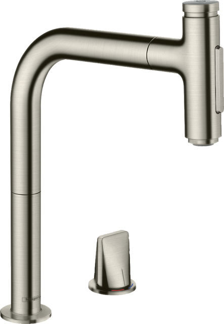 Змішувач для кухонної мийки з висувним душем Hansgrohe Metris 73818800, нержавіюча сталь 85612 фото | La Dushe | Салон меблів і сантехнікаи Ля Душе | Портал для професіоналів | Дизайн інтер'єрів | Персональний сервіс| Професійна консульація | Дизайн проект | Імпорт з Єверопи