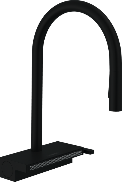 Змішувач для кухонної мийки з висувним душем Hansgrohe Aquno Select M81 73831670, чорний матовий 85321 фото | La Dushe | Салон меблів і сантехнікаи Ля Душе | Портал для професіоналів | Дизайн інтер'єрів | Персональний сервіс| Професійна консульація | Дизайн проект | Імпорт з Єверопи