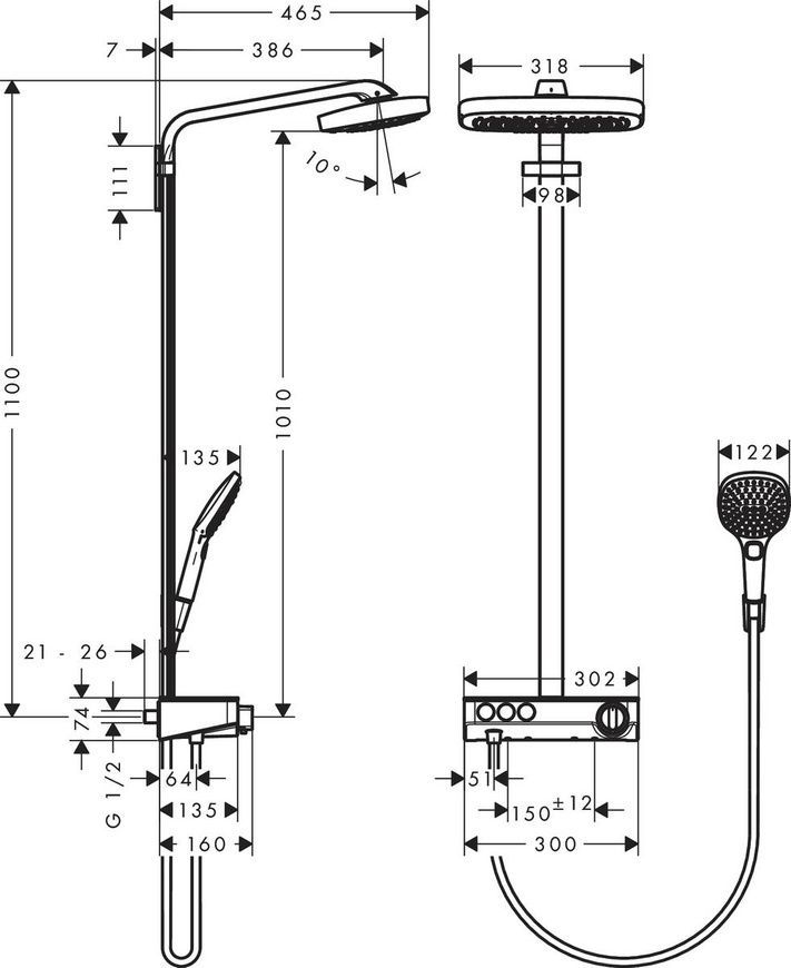 Душова система з термостатом Hansgrohe Raindance Select 27127000 39774 фото | La Dushe | Салон меблів і сантехнікаи Ля Душе | Портал для професіоналів | Дизайн інтер'єрів | Персональний сервіс| Професійна консульація | Дизайн проект | Імпорт з Єверопи