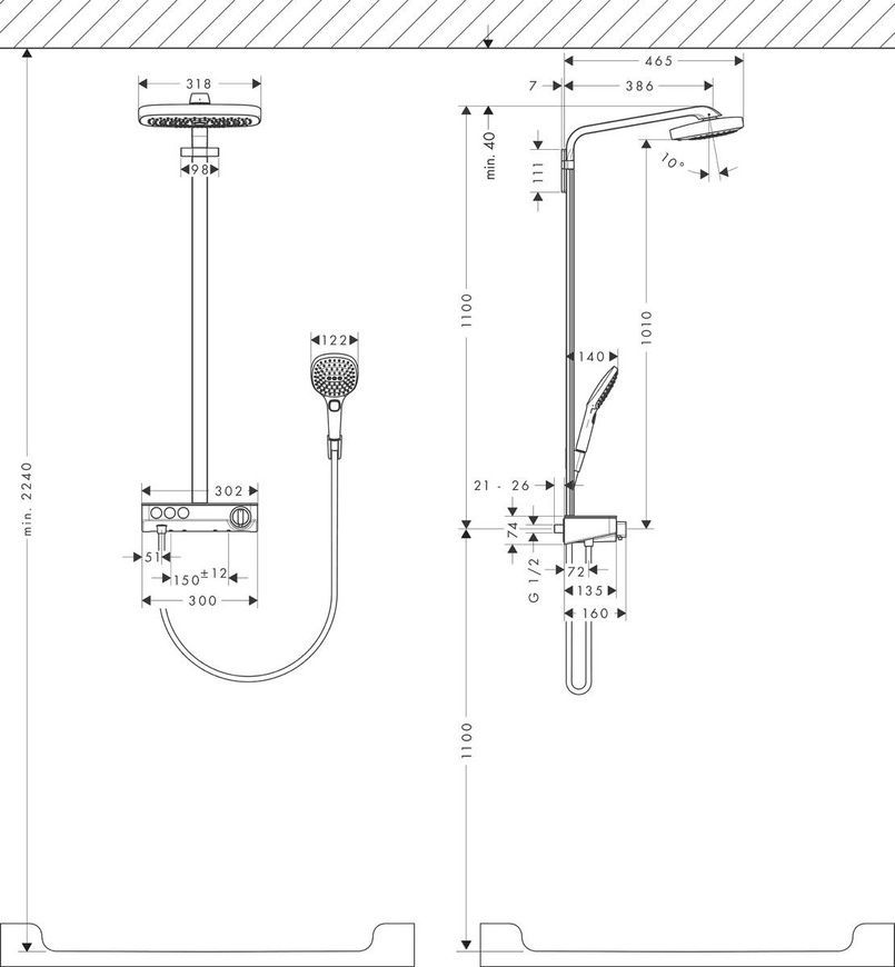 Душова система з термостатом Hansgrohe Raindance Select 27127000 39774 фото | La Dushe | Салон меблів і сантехнікаи Ля Душе | Портал для професіоналів | Дизайн інтер'єрів | Персональний сервіс| Професійна консульація | Дизайн проект | Імпорт з Єверопи