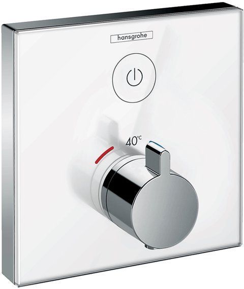 Термостат для одного споживача скляний Hansgrohe Showerselect 15737400, хром з білим 60248 фото | La Dushe | Салон меблів і сантехнікаи Ля Душе | Портал для професіоналів | Дизайн інтер'єрів | Персональний сервіс| Професійна консульація | Дизайн проект | Імпорт з Єверопи