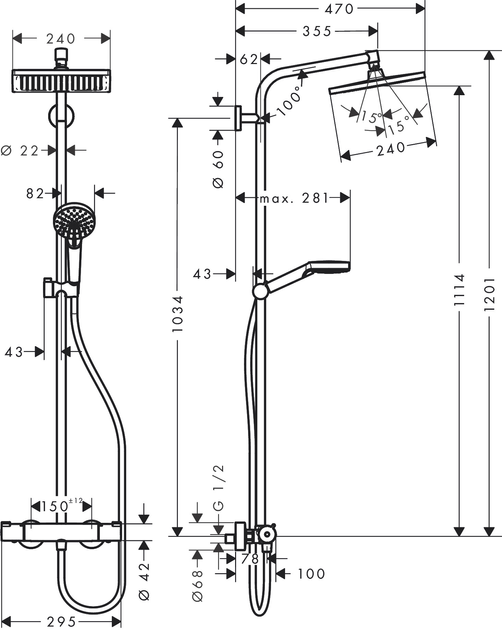 Душевая система с термостатом Hansgrohe Crometta 27281000 56084 фото | La Dushe | Салон мебели и сантехники Ля Душе | Портал для профессионалов | Дизайн интерьеров | Персональный сервис | Профессиональная консульция |  Дизайн проект | Импорт из Еверопы