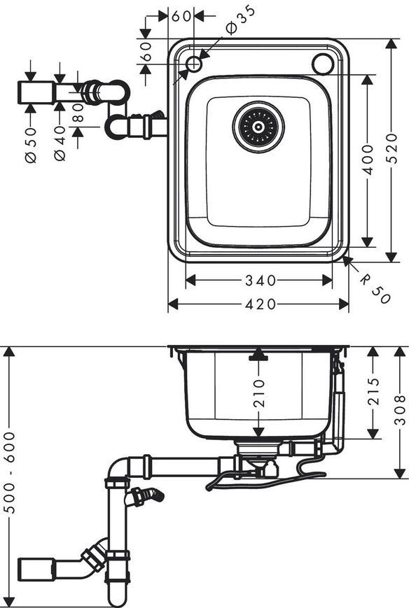 Мийка для кухні Hansgrohe S41 43334800, нержавіюча сталь 800004254 фото | La Dushe | Салон меблів і сантехнікаи Ля Душе | Портал для професіоналів | Дизайн інтер'єрів | Персональний сервіс| Професійна консульація | Дизайн проект | Імпорт з Єверопи