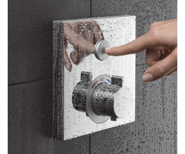 Термостат для одного споживача скляний Hansgrohe Showerselect 15737400, хром з білим 60248 фото | La Dushe | Салон меблів і сантехнікаи Ля Душе | Портал для професіоналів | Дизайн інтер'єрів | Персональний сервіс| Професійна консульація | Дизайн проект | Імпорт з Єверопи